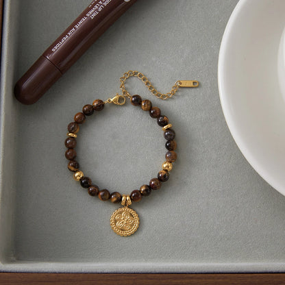 Gold Plated Tiger Eye Charm Bracelet for Women | Waterproof & Tarnish-Free Beaded Jewelry