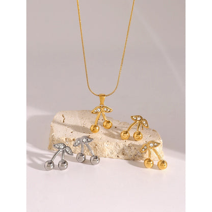 18K vergulde kersenketting & oorbellen set – waterdichte & aanslagvrije sieraden voor dames