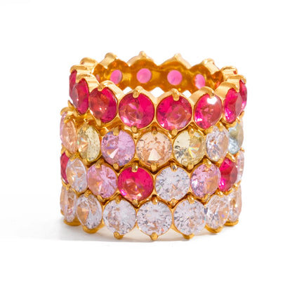 Luxurious Gold Plated Ruby Eternity Ring | Stackable Pink Gemstone Band | Dainty Full Circle Jewelry for Women