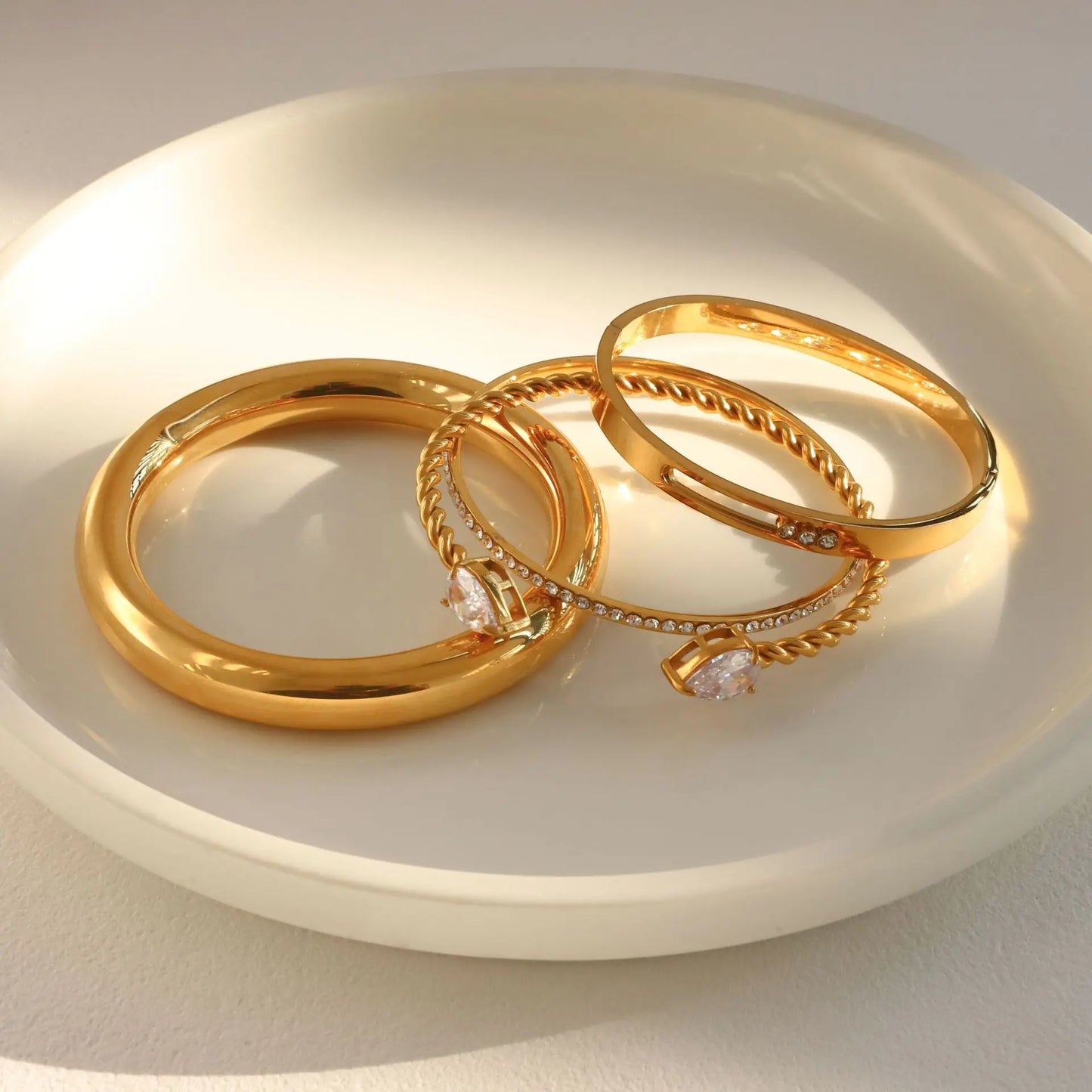 18K Gold Plated Bracelet Stack | Waterproof Bangle & Chain Bracelet Collection | CZ Crystal Gold Wrist Stack Gift Set