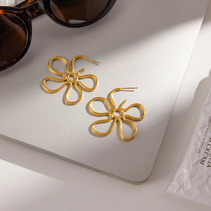 18K Gold Plated Abstract Flower Statement Earrings for Women – Waterproof Tarnish Free Stainless Steel Jewellery
