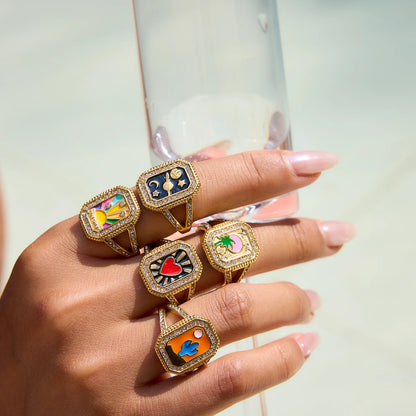 18K Gold Plated Enamel Signet Rings for Women – Waterproof & Tarnish-Free Jewellery & Jewelry