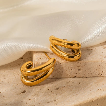 18K Gold Plated Double Hoop Stud Earrings for Women – Waterproof Tarnish Free Stainless Steel Jewellery