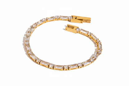 18K Gold Plated Bracelet Stack | Waterproof Bangle & Chain Bracelet Collection | CZ Crystal Gold Wrist Stack Gift Set