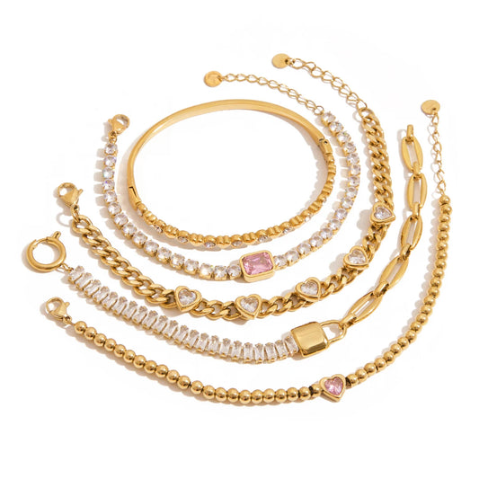 Gold Crystal Bracelet Stack for Women | Waterproof Gold Plated Statement Jewellery