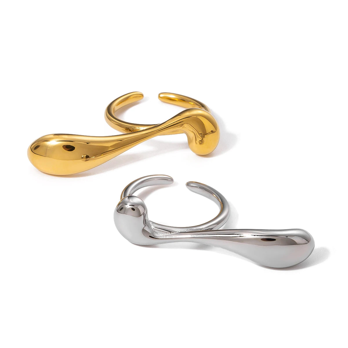 18K Gold Plated Liquid Teardrop Open Ring | Waterproof Molten Drop Sculptural Ring | Available in Gold & Silver