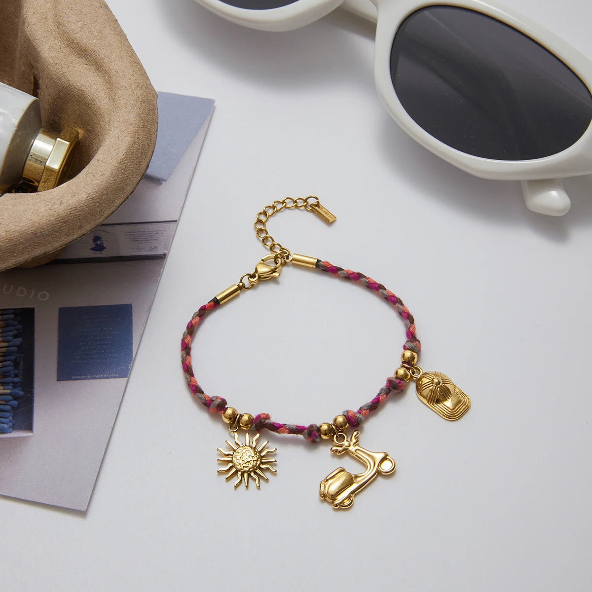Gold Plated Boho Charm Bracelet Set for Women | Waterproof & Tarnish-Free Braided Jewelry