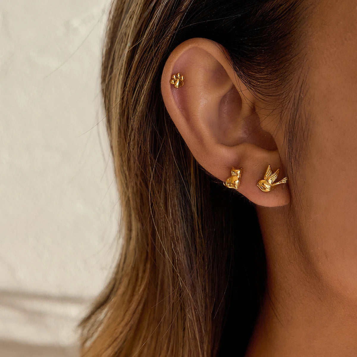 Leuke Kattenpoot Vogel Oorbellen voor Vrouwen 3 Paar/Set 18K Vergulde Roestvrijstalen Oorbellen Mode Sieraden Meisjes Cadeau