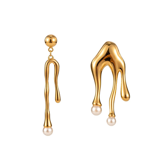 Abstract Pearl Drop Earrings for Women | 18K Gold Plated Waterproof Tarnish-Free Statement Earrings