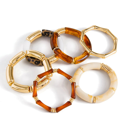 Gold Plated Bamboo Bangle Bracelets for Women | Waterproof & Tarnish-Free Stackable Resin Jewelry