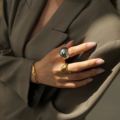 18K Gold Plated Dome Statement Ring – Waterproof, Tarnish-Free Chunky Jewellery (Gold & Silver)