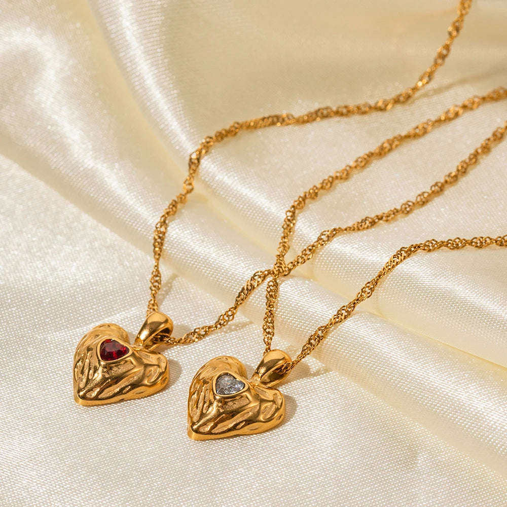 Gold Heart Necklace with Ruby Red Crystal | Dainty Pendant Jewelry for Women | Birthday, Anniversary & Valentine’s Gift