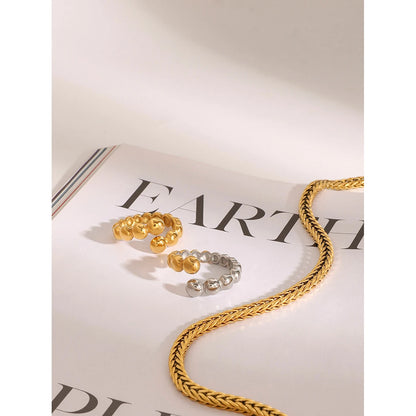 18K Vergulde Bubble Kraal Open Ring | Verstelbare Waterdichte Ball Chain Ring | Verkrijgbaar in Goud & Zilver