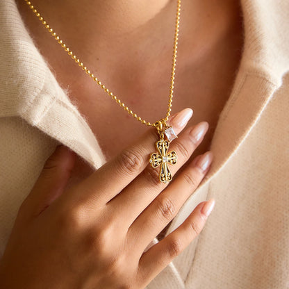 18K Vergulde Vintage Kruishanger Ketting – Waterdicht, Aanslagvrije Geloofssieraden