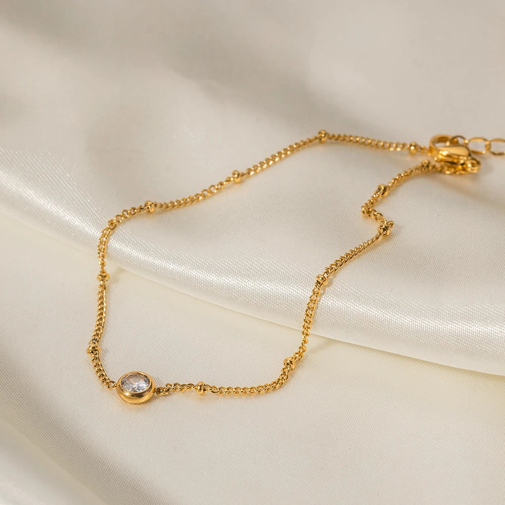 Minimal CZ Anklet for Women | 18K Gold Plated Waterproof Tarnish-Free Jewellery