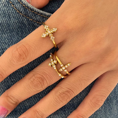 Dainty 18K Gold Plated Cross Ring | Minimalist Christian Jewelry | Stackable Cubic Zirconia Faith Band | Tarnish-Proof Ring