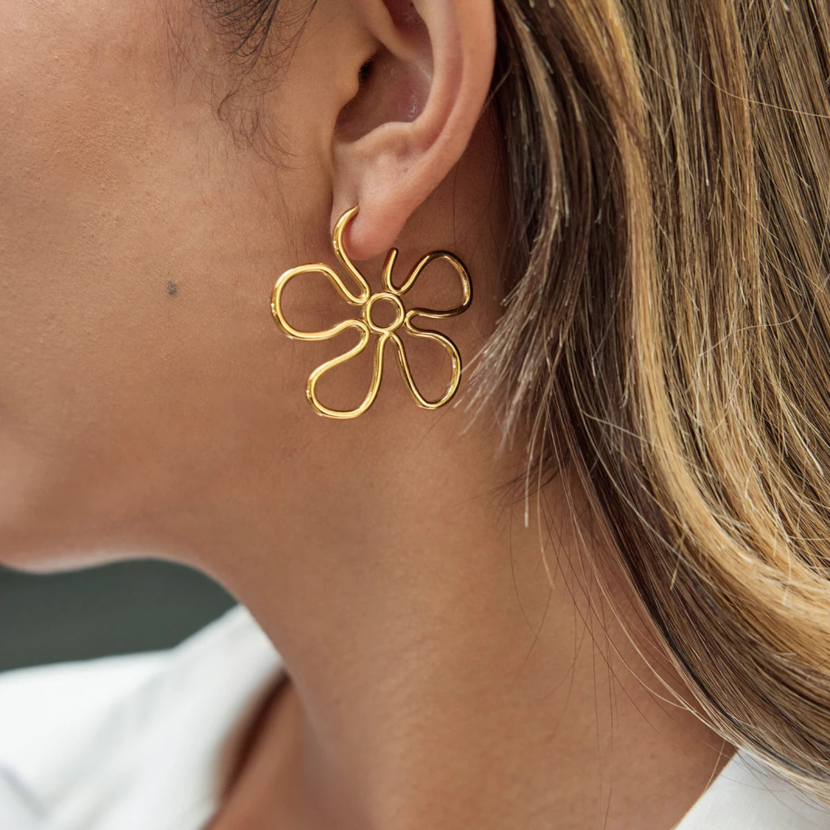 18K Gold Plated Abstract Flower Statement Earrings for Women – Waterproof Tarnish Free Stainless Steel Jewellery