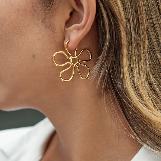 18K Gold Plated Abstract Flower Statement Earrings for Women – Waterproof Tarnish Free Stainless Steel Jewellery