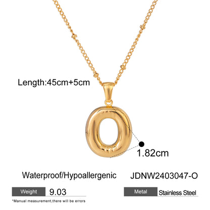 18K Gold Balloon Bubble Necklace | Minimalist Initial Letter Pendant | Stainless Steel Women’s Fashion Jewelry