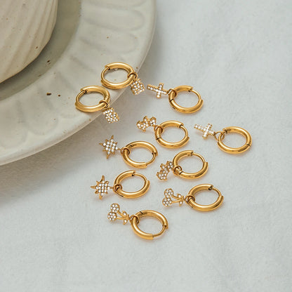 Cherry, Cross & Star Charm Huggie Hoop Earrings for Women – Gold Plated Waterproof Tarnish Free Stainless Steel Jewellery