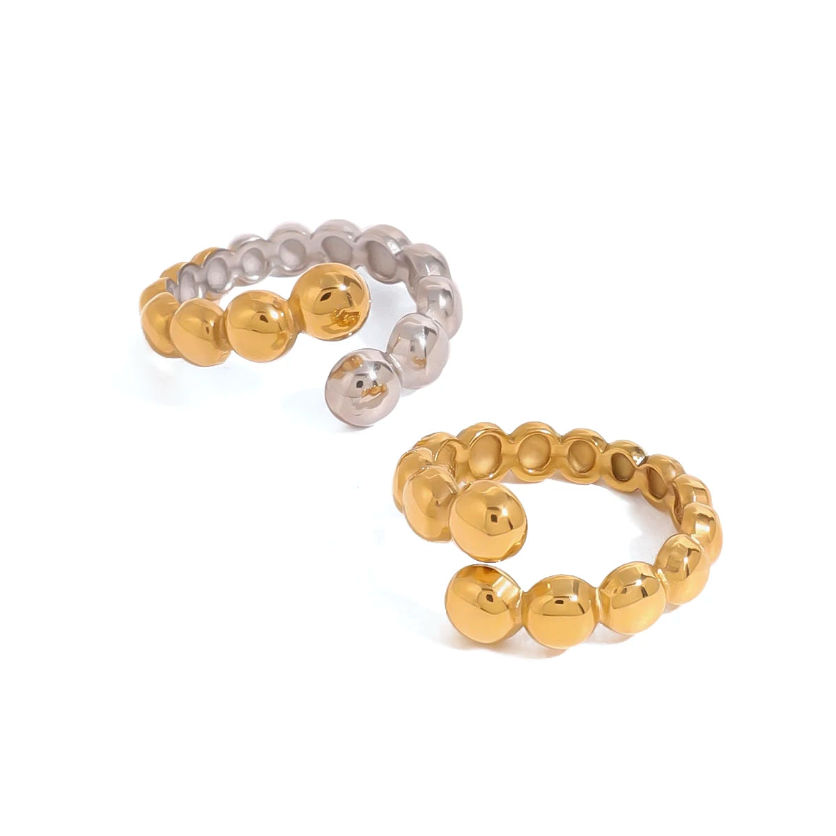 18K Vergulde Bubble Kraal Open Ring | Verstelbare Waterdichte Ball Chain Ring | Verkrijgbaar in Goud & Zilver