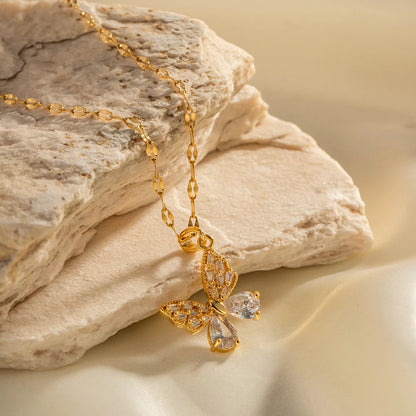 Sprankelende Gouden Vlinder Hanger Ketting | Zirkonia Pavé Verfijnde Ketting
