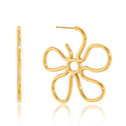 18K Gold Plated Abstract Flower Statement Earrings for Women – Waterproof Tarnish Free Stainless Steel Jewellery