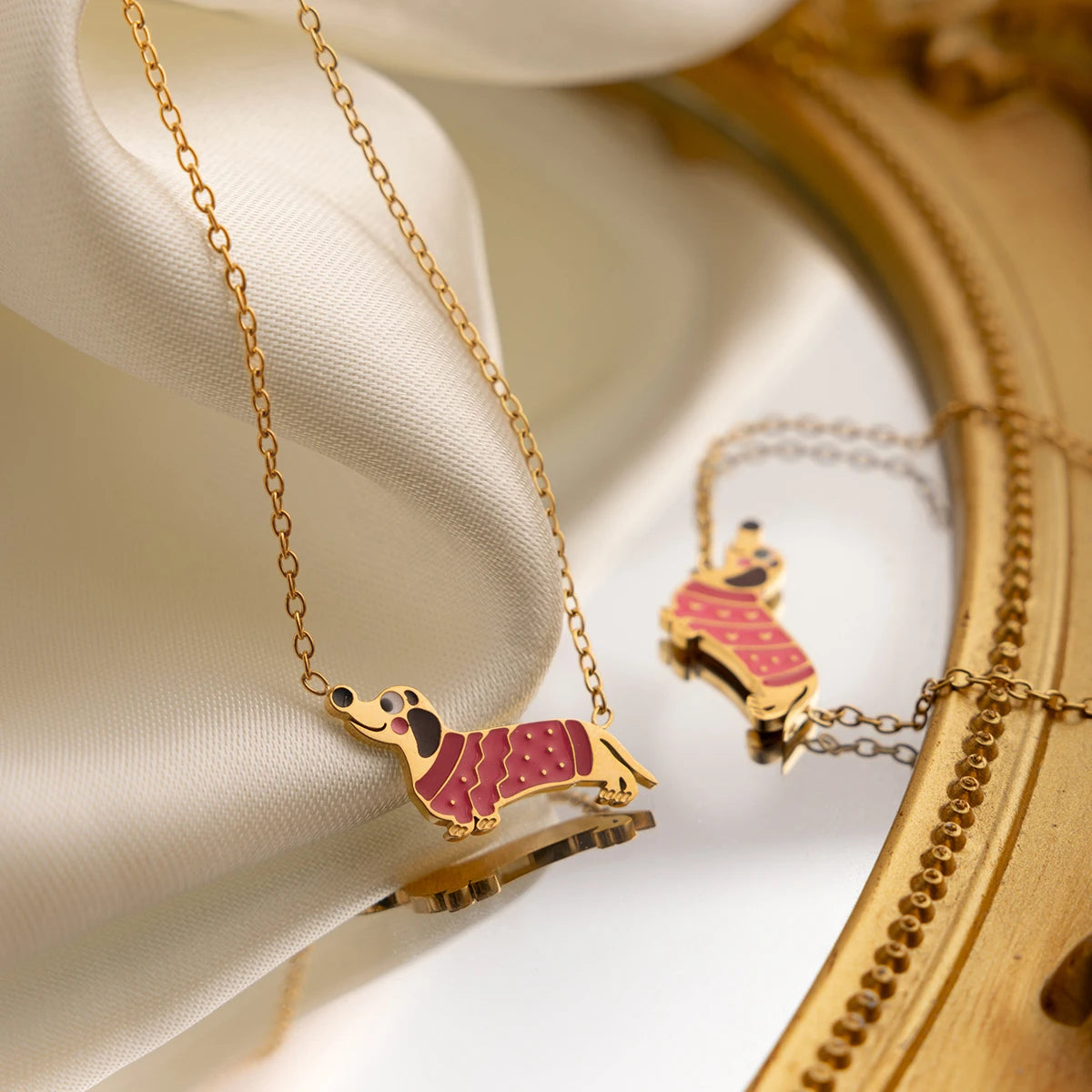 18K Gold Plated Enamel Dog Bracelet & Necklace Set for Women – Waterproof & Tarnish-Free Jewellery & Jewelry