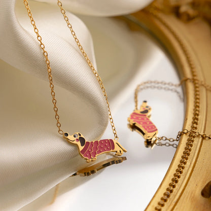 18K Gold Plated Enamel Dog Bracelet & Necklace Set for Women – Waterproof & Tarnish-Free Jewellery & Jewelry