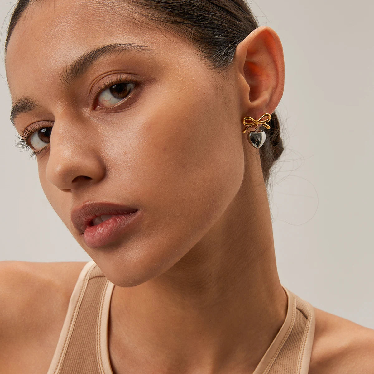 Bow Heart Drop Earrings for Women – Gold Plated Waterproof Tarnish Free Stainless Steel Fashion Jewellery