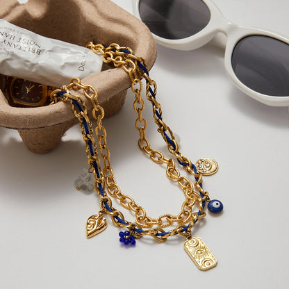 Duivelsoog Natuursteen Hanger Dubbele Lagen Touwketting Ketting Roestvrijstalen Hanger Dames Sieraden