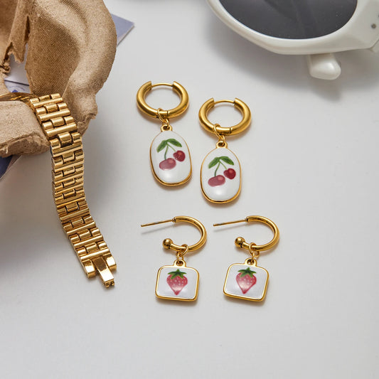 Fruit Charm Huggie Hoop Earrings for Women – Gold Plated Waterproof Tarnish Free Stainless Steel Jewellery
