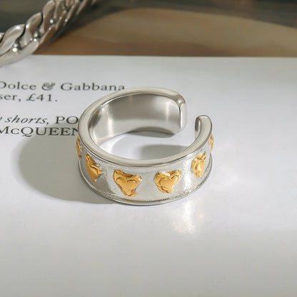 18K Gold Plated Two-Tone Heart Cuff Ring – Waterproof, Tarnish-Free Statement Jewellery