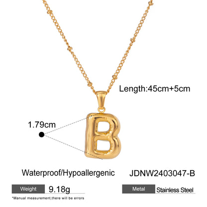 18K Gold Balloon Bubble Necklace | Minimalist Initial Letter Pendant | Stainless Steel Women’s Fashion Jewelry
