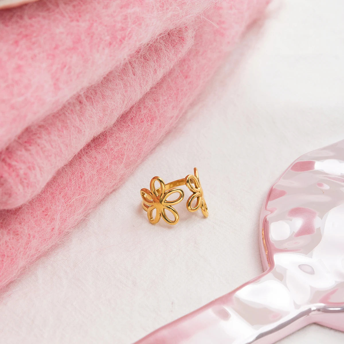 18K Vergulde Bloemen & Vlinder Ringen Collectie – Waterdichte, Vlekvrije Statement Ringen
