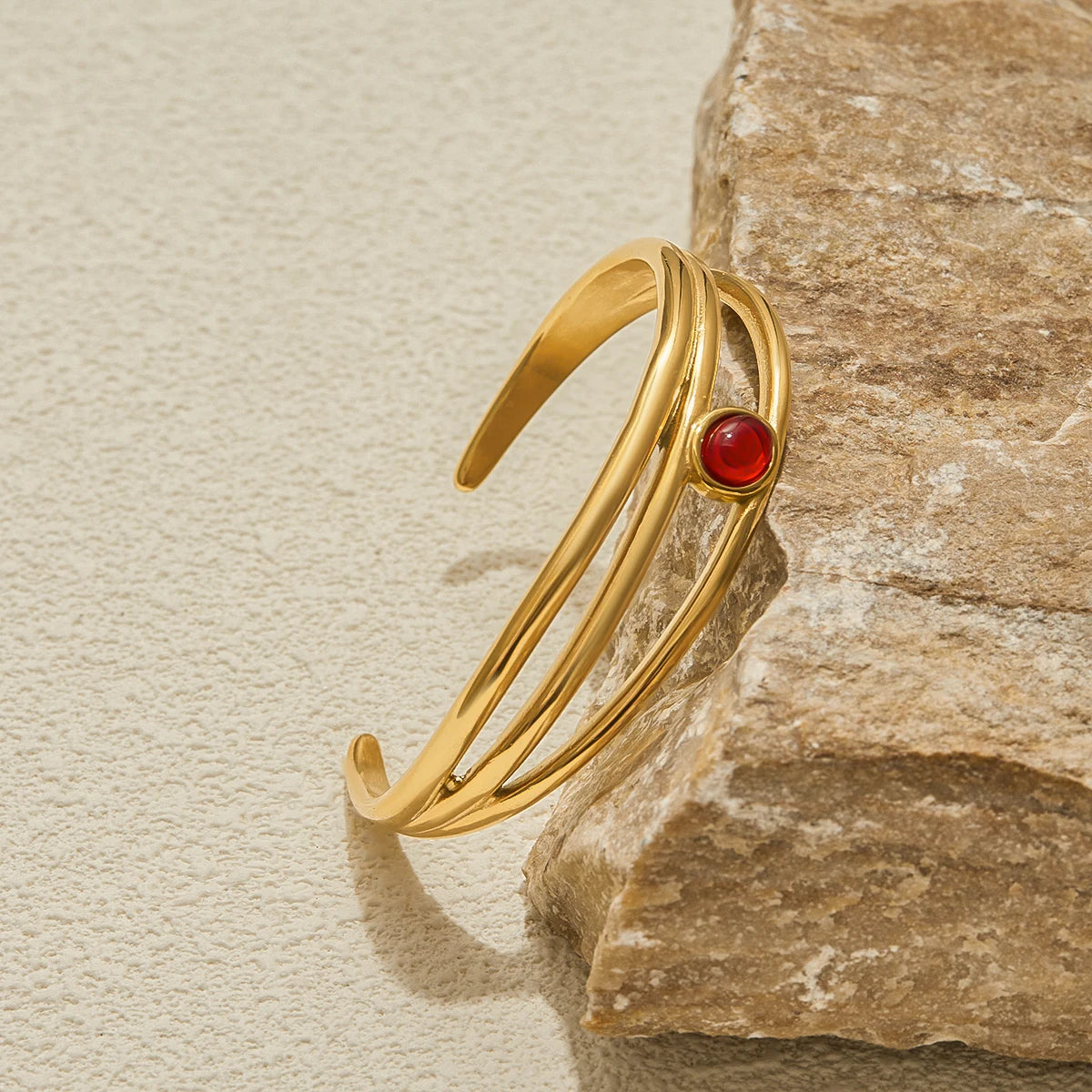 Gold Red Stone Bangle Bracelet for Women | Waterproof Gold Plated Statement Jewellery