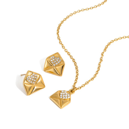 18K Gold-Plated Geometric Pendant Necklace & Stud Earrings Set | Modern Minimal Jewelry