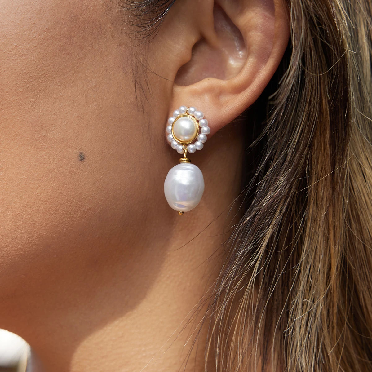 18K Gold Plated Pearl Drop Earrings – Waterproof Tarnish-Free Elegant Jewelry for Women