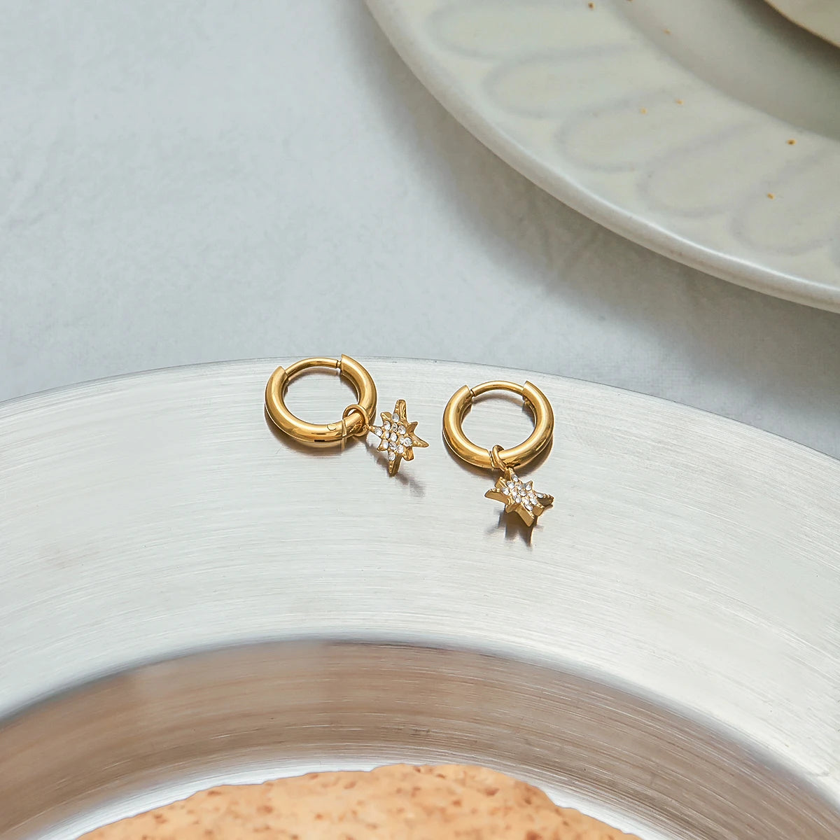 Cherry, Cross & Star Charm Huggie Hoop Earrings for Women – Gold Plated Waterproof Tarnish Free Stainless Steel Jewellery