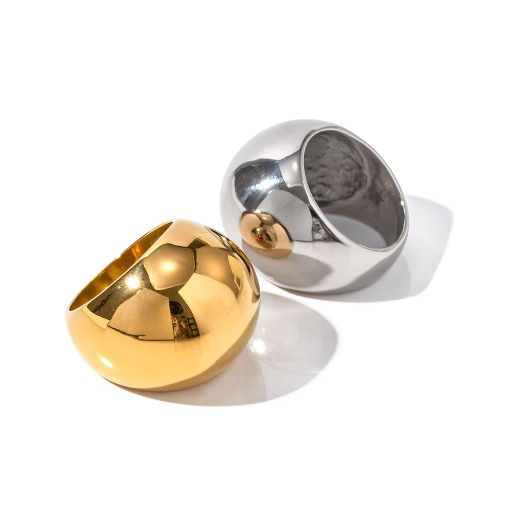 18K Gold Plated Dome Statement Ring – Waterproof, Tarnish-Free Chunky Jewellery (Gold & Silver)