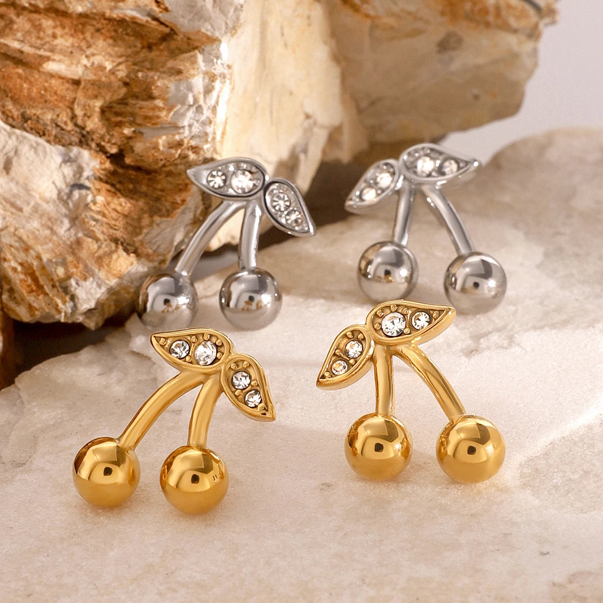 18K vergulde kersenketting & oorbellen set – waterdichte & aanslagvrije sieraden voor dames