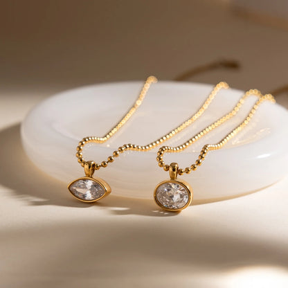 18k Gouden Halo Kristallen Hanger Ketting – Minimalistische Dagelijkse Sieraden