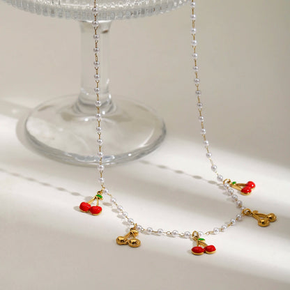 Kersen Hangende Parel Choker Ketting | Leuke Coquette Fruitbedel