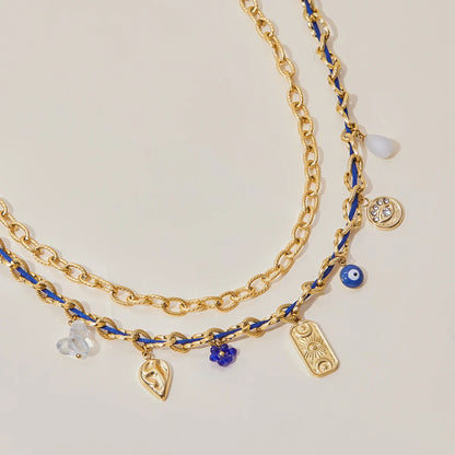 Duivelsoog Natuursteen Hanger Dubbele Lagen Touwketting Ketting Roestvrijstalen Hanger Dames Sieraden