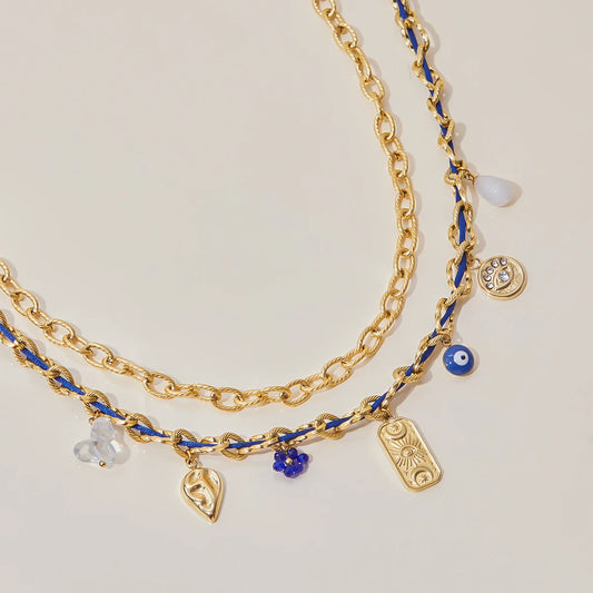 Duivelsoog Natuursteen Hanger Dubbele Lagen Touwketting Ketting Roestvrijstalen Hanger Dames Sieraden