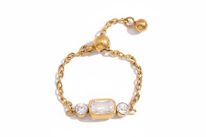 18K Verguld Kleurrijk Kristal Verstelbare Kettingring | Waterdichte Fijn Gouden Kettingring | 6 Stijlen — Blauw, Lavendel, Roze, Vlinder & Multi-Stone