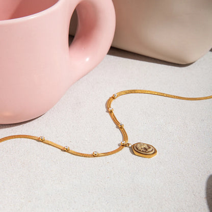 Vergulde kettingenset | Schelp Zeester & Cameo Hanger | Sierlijke Boho Sieraden