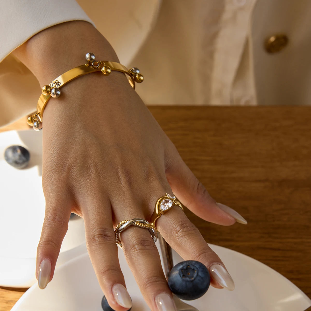 Chunky Two-Tone Twisted Knot Ring | 18K Gold Plated Stainless Steel Bicolor Statement Ring | Sculptural Modern Inlay Jewelry