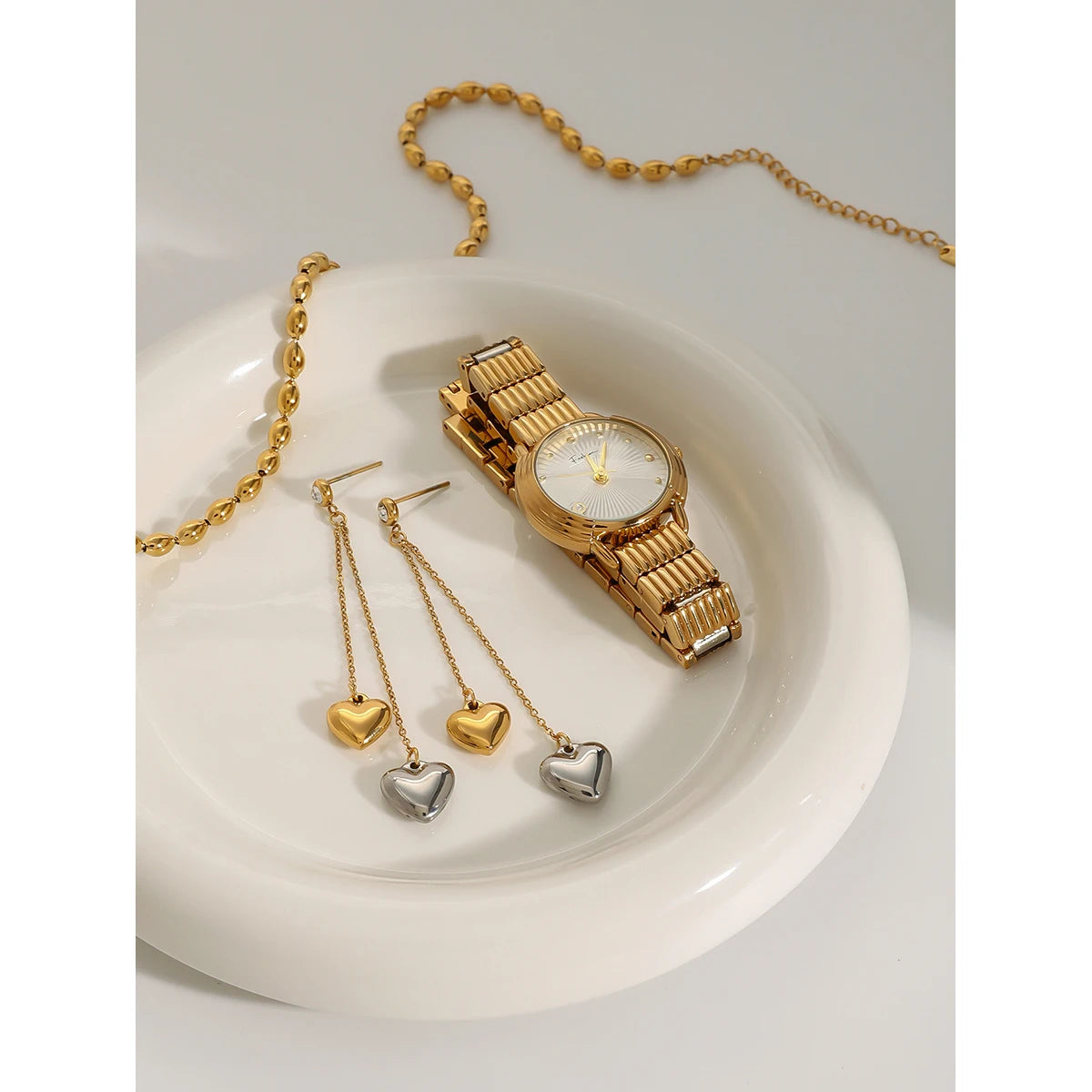 Two-Tone Heart Drop Earrings for Women | 18K Gold Plated Waterproof Tarnish-Free Dangle Earrings