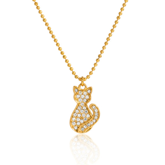 18K Gold-Plated Crystal Cat Pendant Necklace | Elegant Cat Lover Jewelry